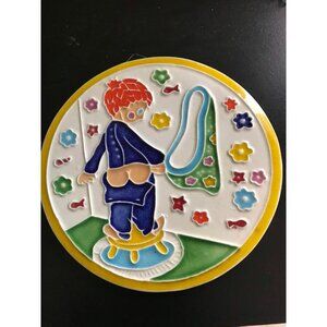 Vtg Creazioni Luciano Made In Italy Ceramic Tile Colorful Handmade Little Boy